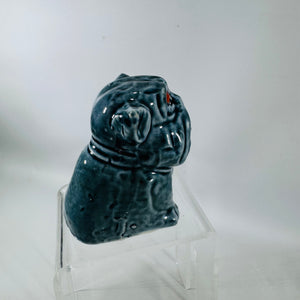 Vintage Ceramic Folk Art Dog Figurine | Blue Gray Southern Face Jug Style Decor