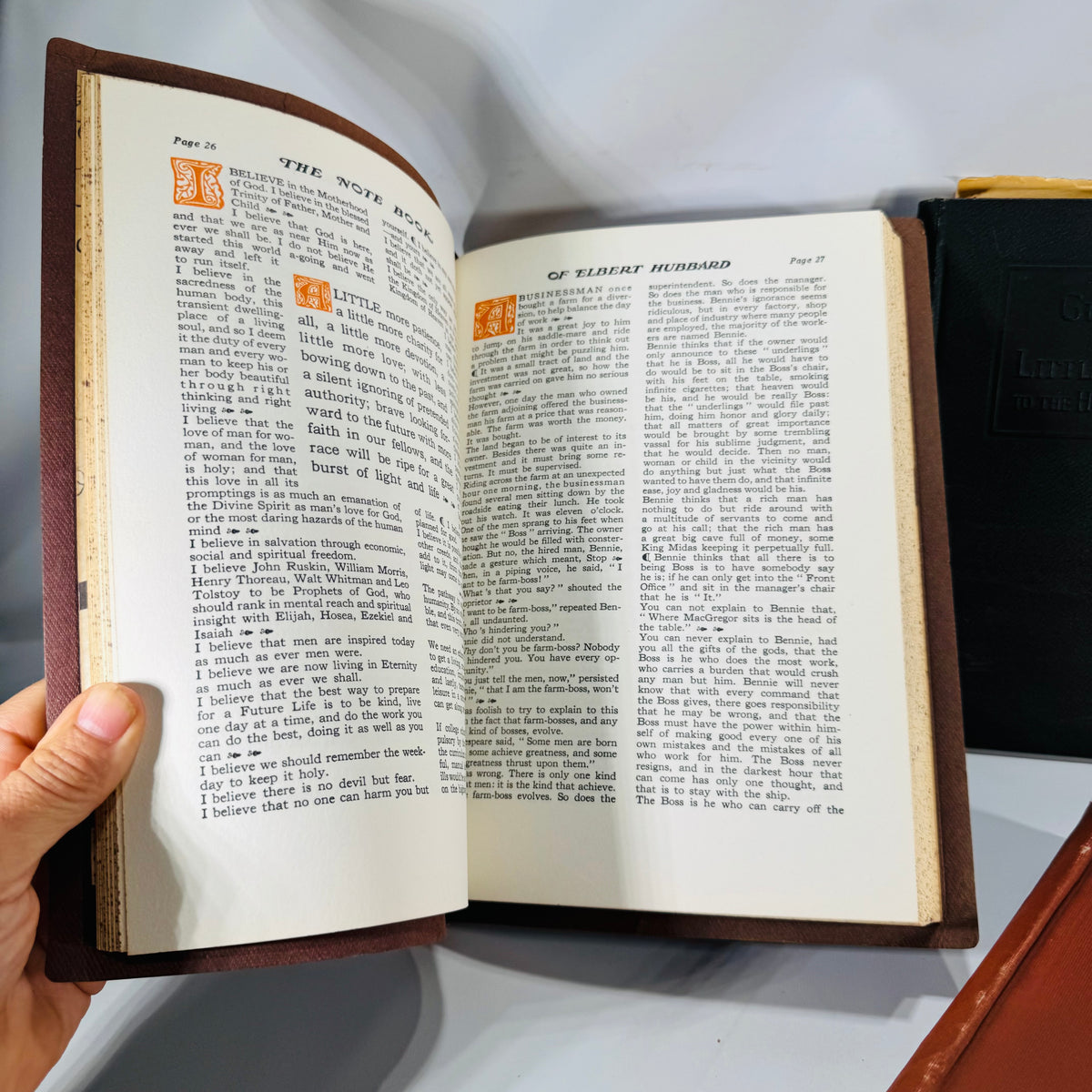 Roycroft Classics 3-Book Lot — Elbert Hubbard (Time & Chance 1901 Rev.; Guide Book for Little Journeys 1926; Note Book 1957) | Arts & Crafts Essays, Biography
