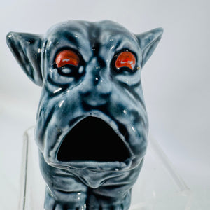 Vintage Ceramic Folk Art Dog Figurine | Blue Gray Southern Face Jug Style Decor