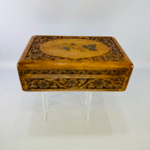 Vintage Carved Wood Trinket Box India | Floral Vine Keepsake Jewelry Box