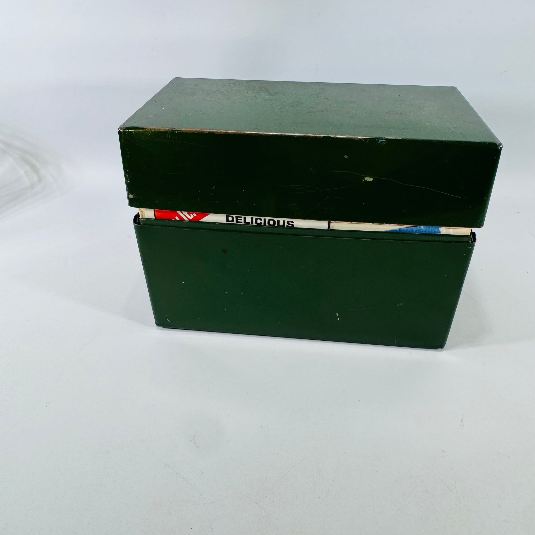 Vintage Green Metal Recipe Box with Recipes Estate Find - Reading