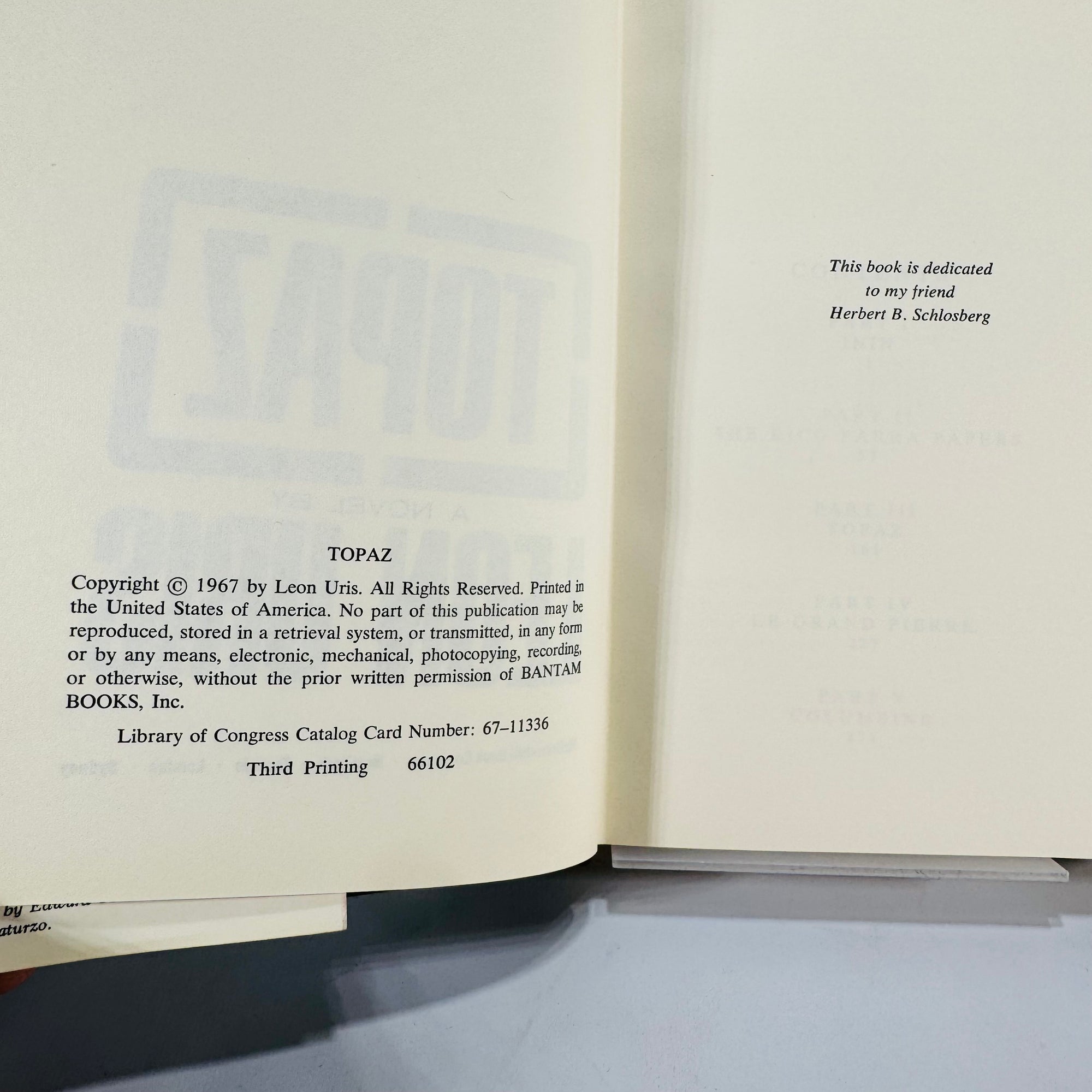 Cold War Spy Thriller — Topaz (1967, Third Printing) — Leon Uris | Dust Jacket, Espionage Fiction