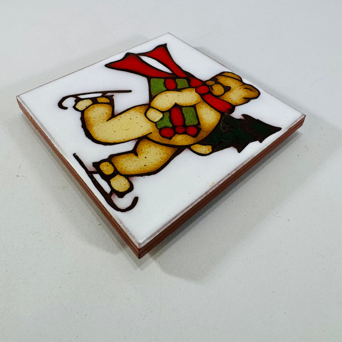Vintage Mag Mor Skating Bear Ceramic Art Tile | Christmas Wall Decor