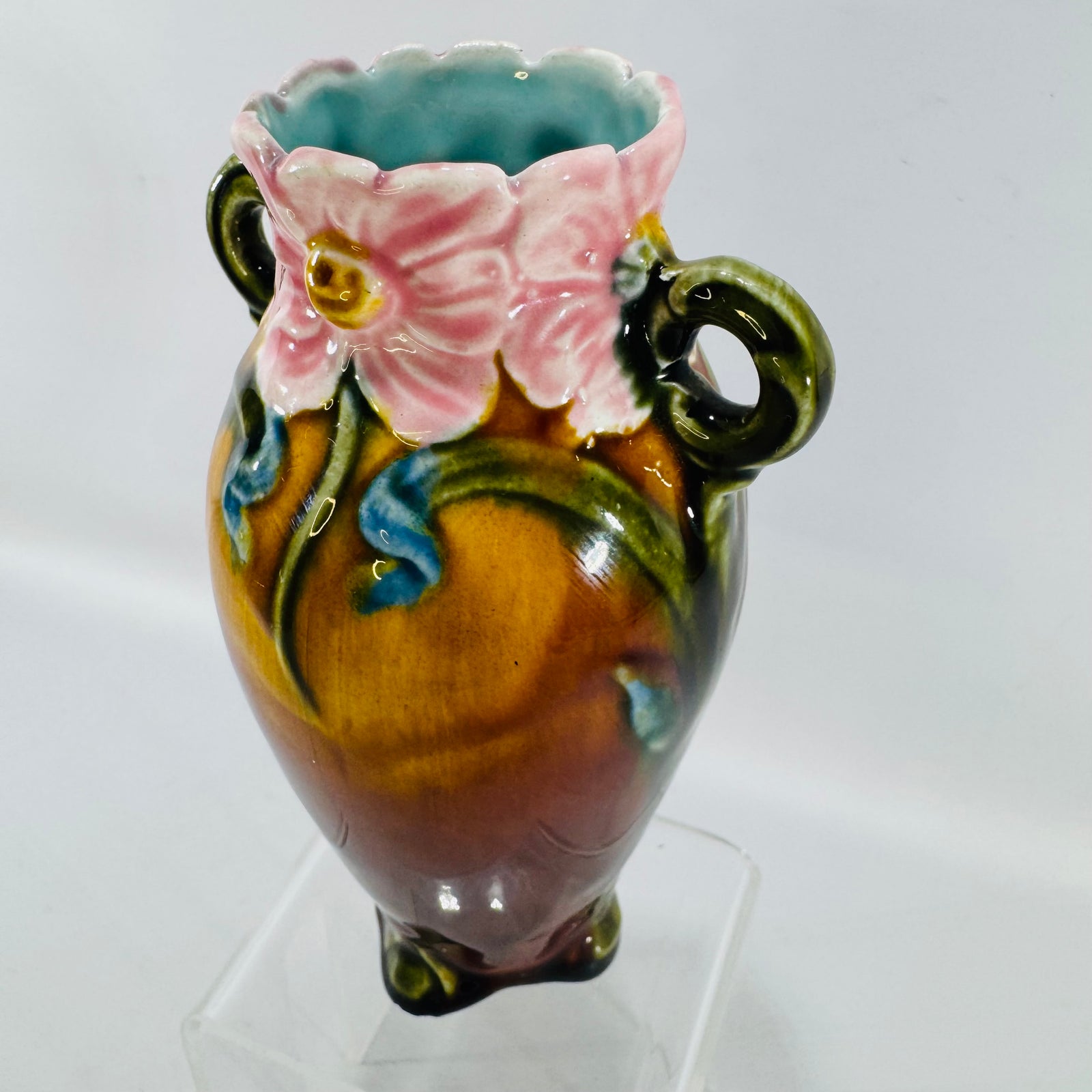 Art Nouveau French Majolica Floral Vase | Barbotine Style Ceramic