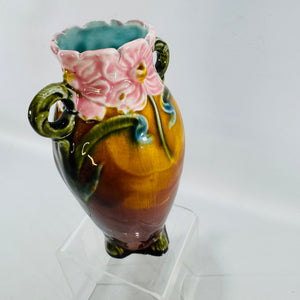 Art Nouveau French Majolica Floral Vase | Barbotine Style Ceramic