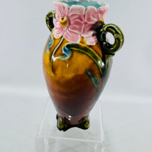 Art Nouveau French Majolica Floral Vase | Barbotine Style Ceramic