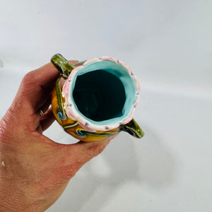 Art Nouveau French Majolica Floral Vase | Barbotine Style Ceramic