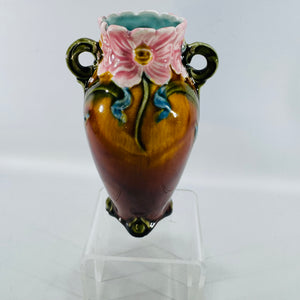 Art Nouveau French Majolica Floral Vase | Barbotine Style Ceramic