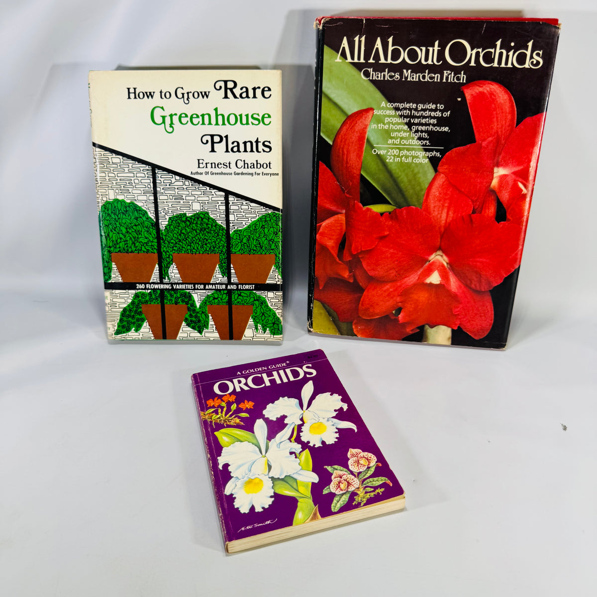 Horticulture / Gardening Reference — Orchid &amp; Greenhouse Guides 3-Book Set (c.1970s–1980s) — Fitch • Chabot • Zim/Shuttleworth/Dillon | Illustrated, Orchid Care