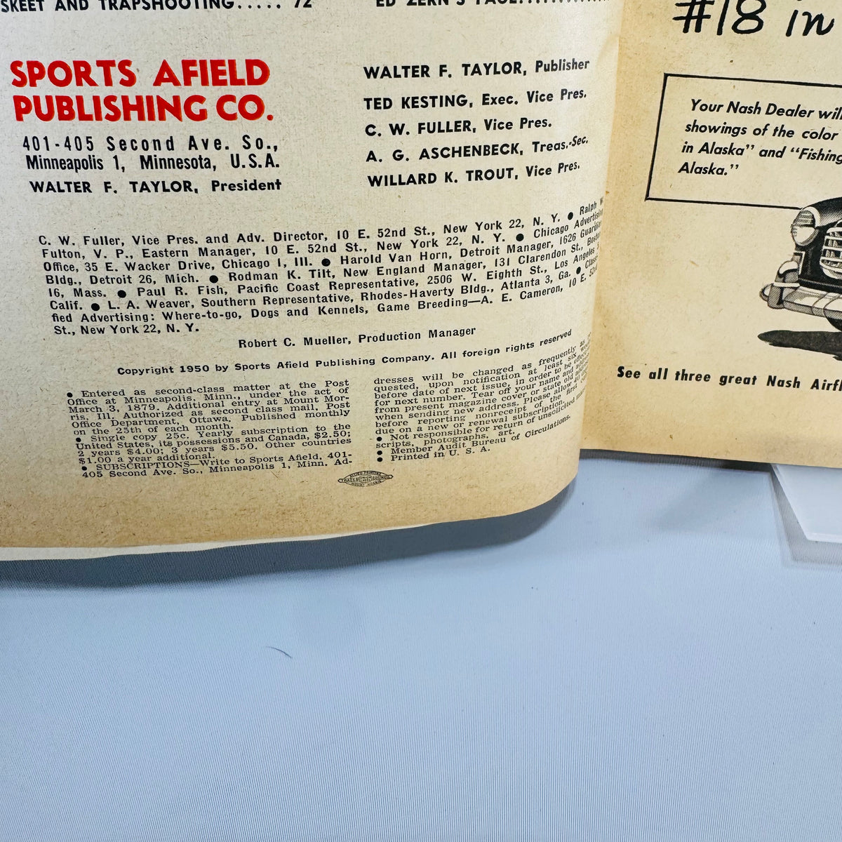 Sports Afield August 1950 Vintage Magazine Hunting Fishing Outdoor Life Mid Century Ads Collectible