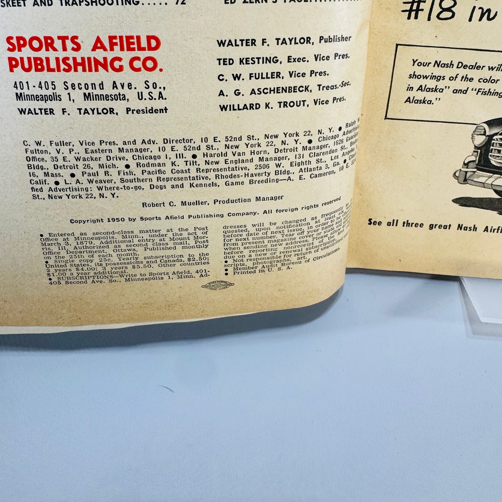 Sports Afield August 1950 Vintage Magazine Hunting Fishing Outdoor Life Mid Century Ads Collectible