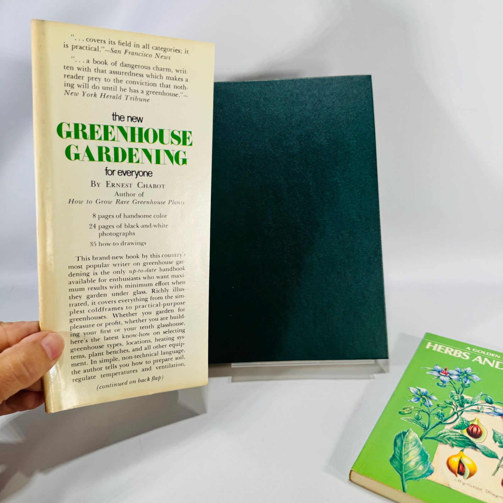 Greenhouse Gardening & Herbs Duo — The New Greenhouse Gardening for Everyone (HC/DJ, 1955/Gramercy) + Herbs and Spices Golden Guide (1976 PB) | Gardening & Herb Reference