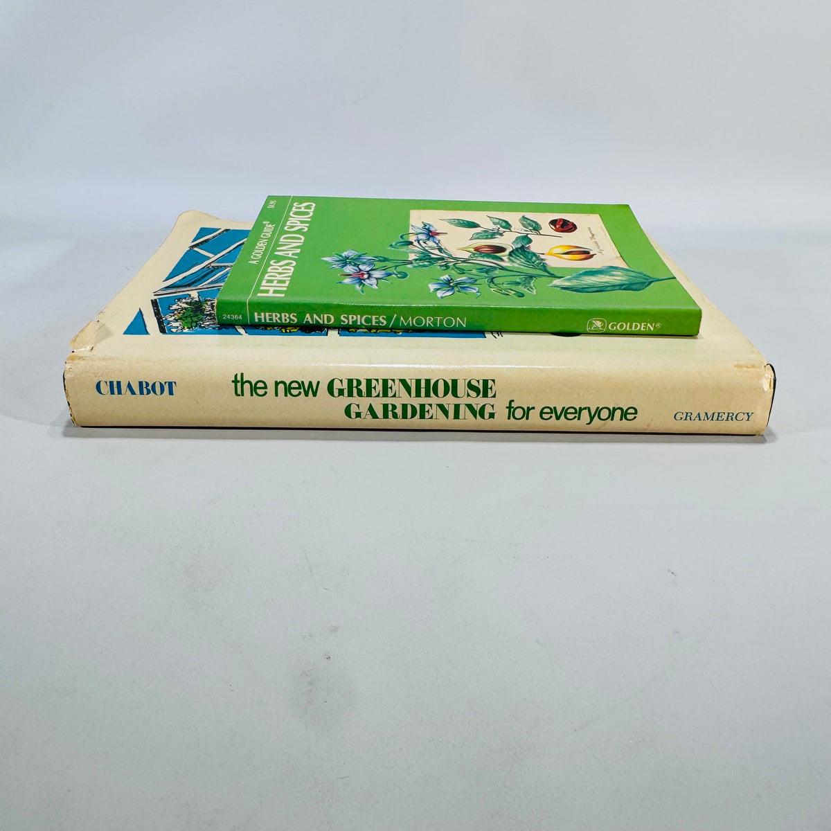 Greenhouse Gardening & Herbs Duo — The New Greenhouse Gardening for Everyone (HC/DJ, 1955/Gramercy) + Herbs and Spices Golden Guide (1976 PB) | Gardening & Herb Reference