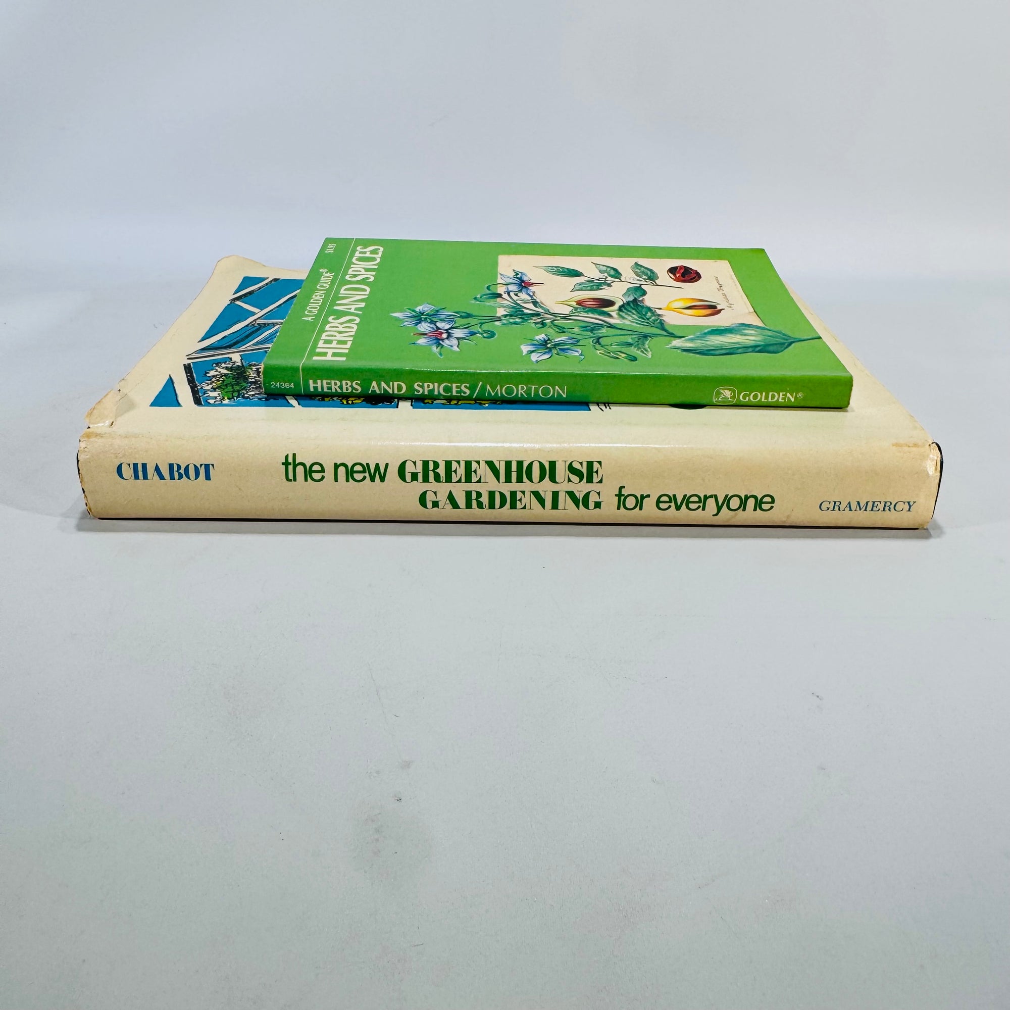 Greenhouse Gardening & Herbs Duo — The New Greenhouse Gardening for Everyone (HC/DJ, 1955/Gramercy) + Herbs and Spices Golden Guide (1976 PB) | Gardening & Herb Reference