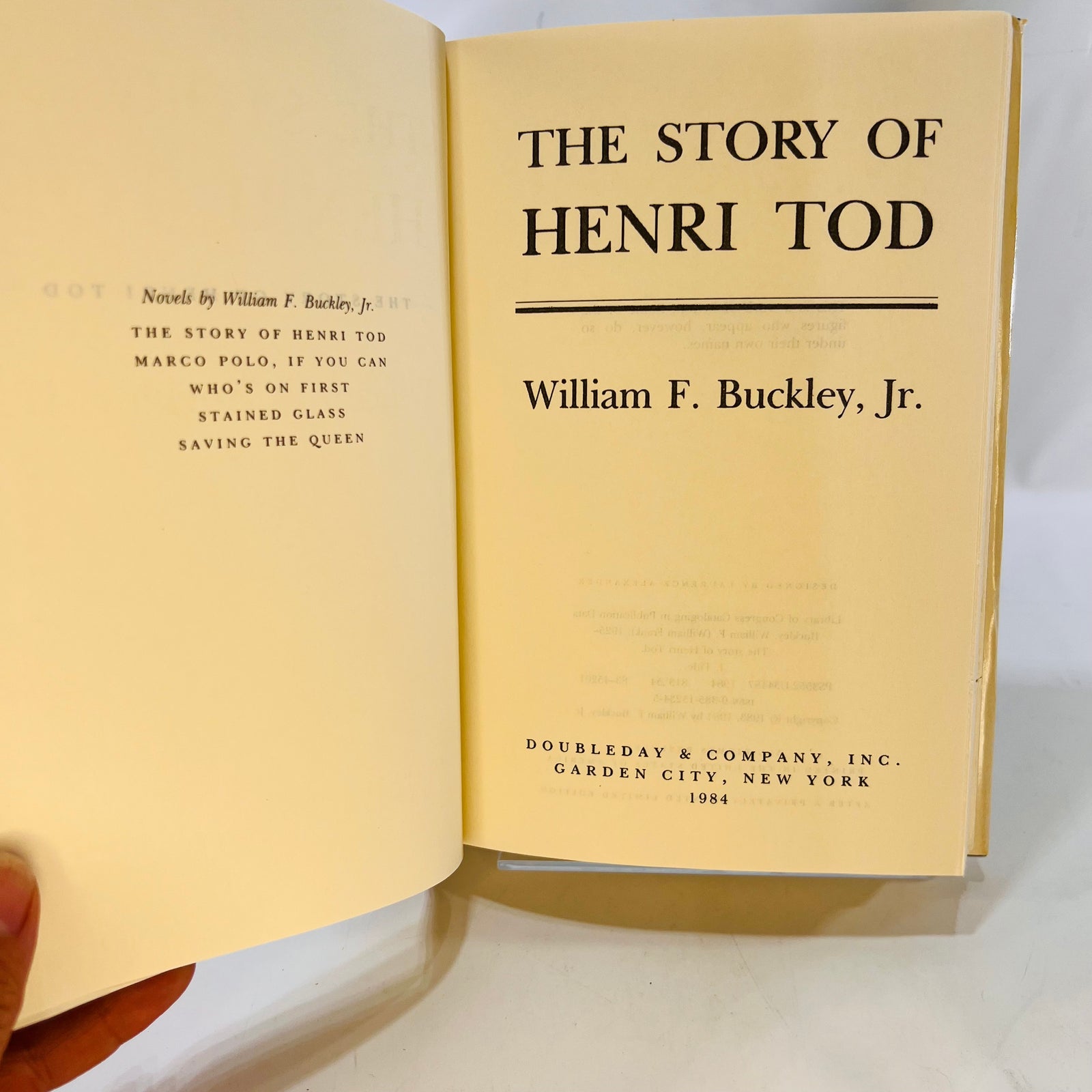 The Story of Henri Tod by William F. Buckley Jr. 1984 Double Day & Company Vintage Fiction Book