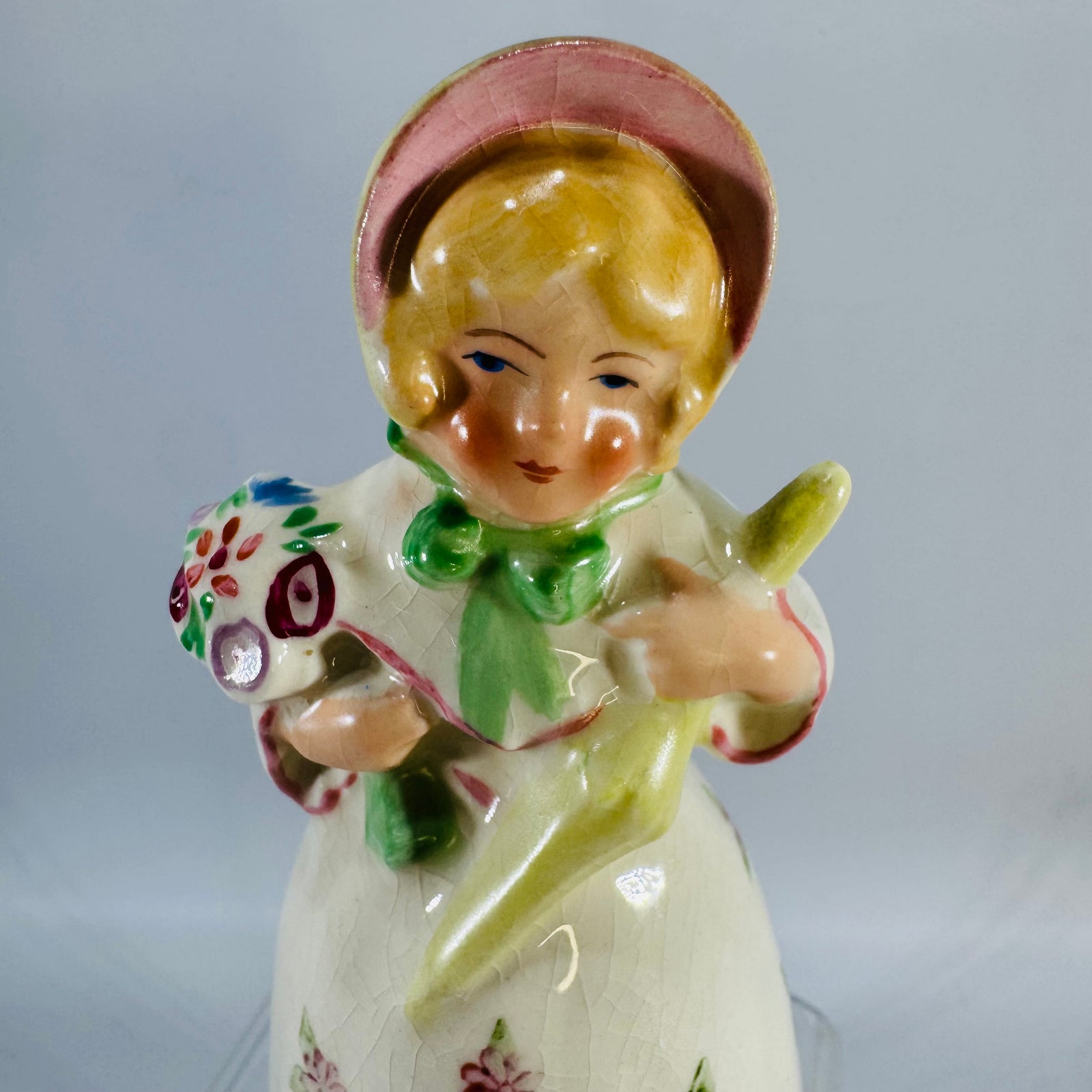 Vintage Japan Umbrella Girl Figurine | Small Ceramic Floral Shelf Sitter