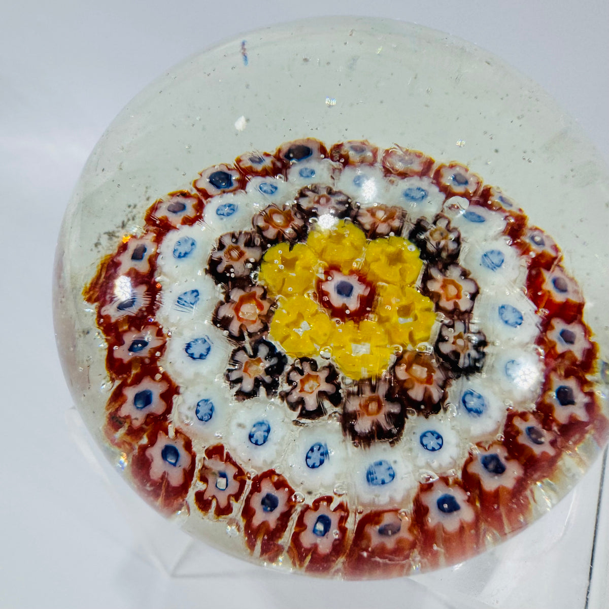 Vintage Murano Millefiori Glass Paperweight | Italian Floral Cane Art Glass