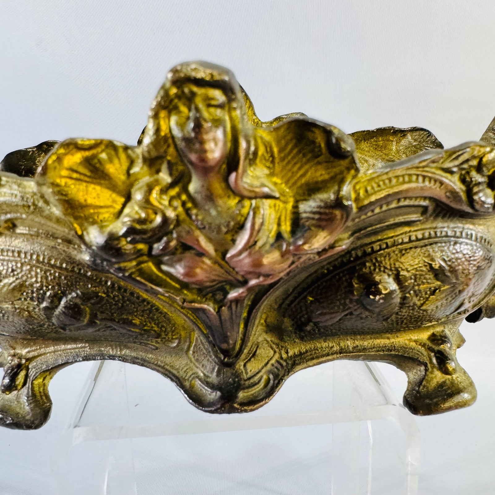 French Art Nouveau Jardiniere Centerpiece | Ornate Gilt Metal Planter with Female Bust