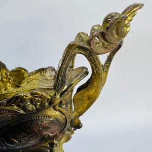 French Art Nouveau Jardiniere Centerpiece | Ornate Gilt Metal Planter with Female Bust