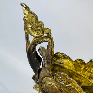 French Art Nouveau Jardiniere Centerpiece | Ornate Gilt Metal Planter with Female Bust