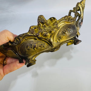 French Art Nouveau Jardiniere Centerpiece | Ornate Gilt Metal Planter with Female Bust