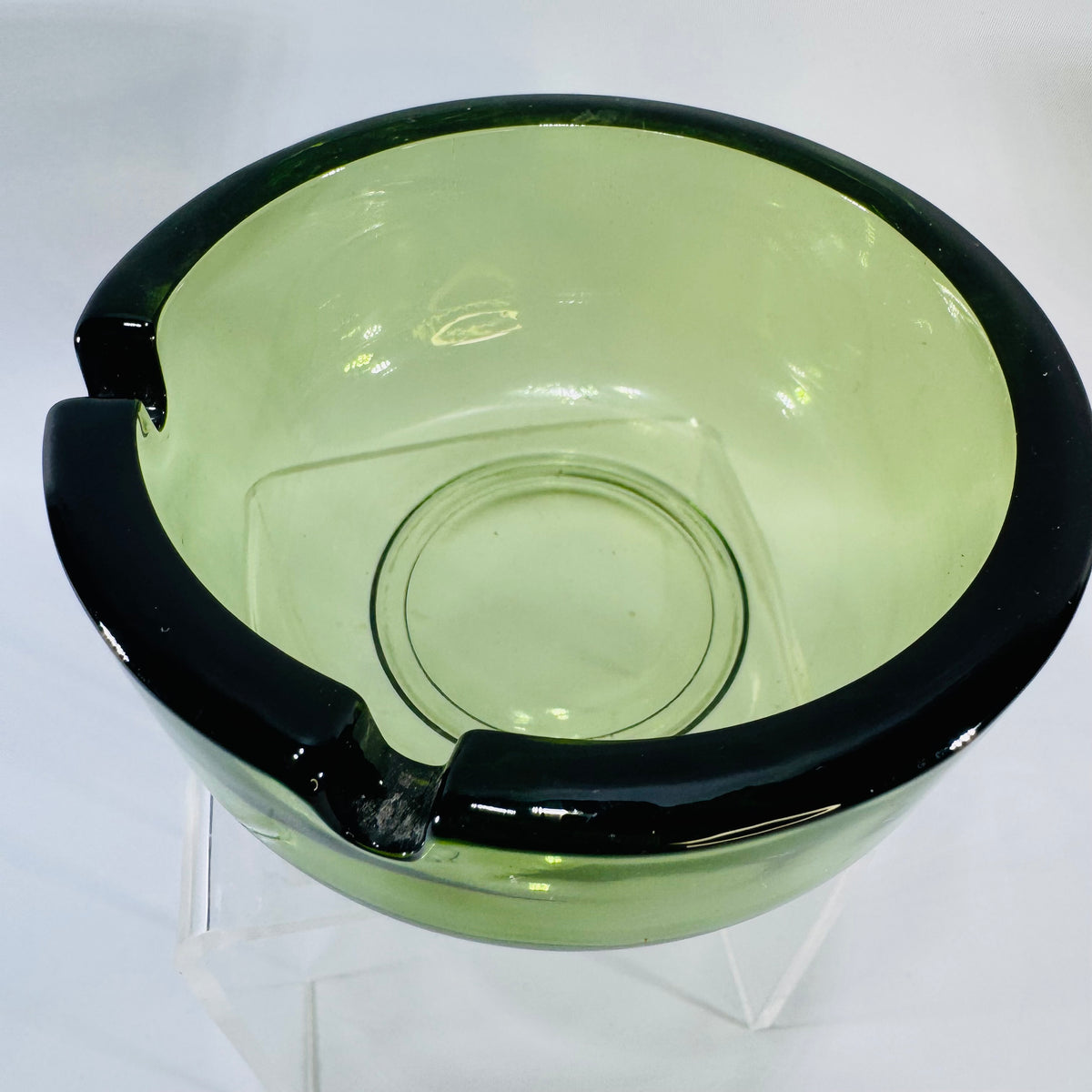 Vintage Green Glass Ashtray | Small Round Trinket Dish Catchall
