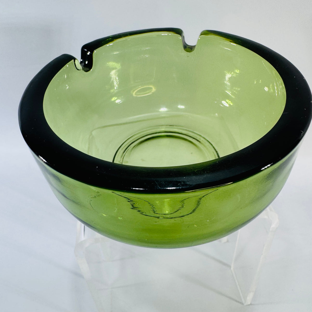 Vintage Green Glass Ashtray | Small Round Trinket Dish Catchall
