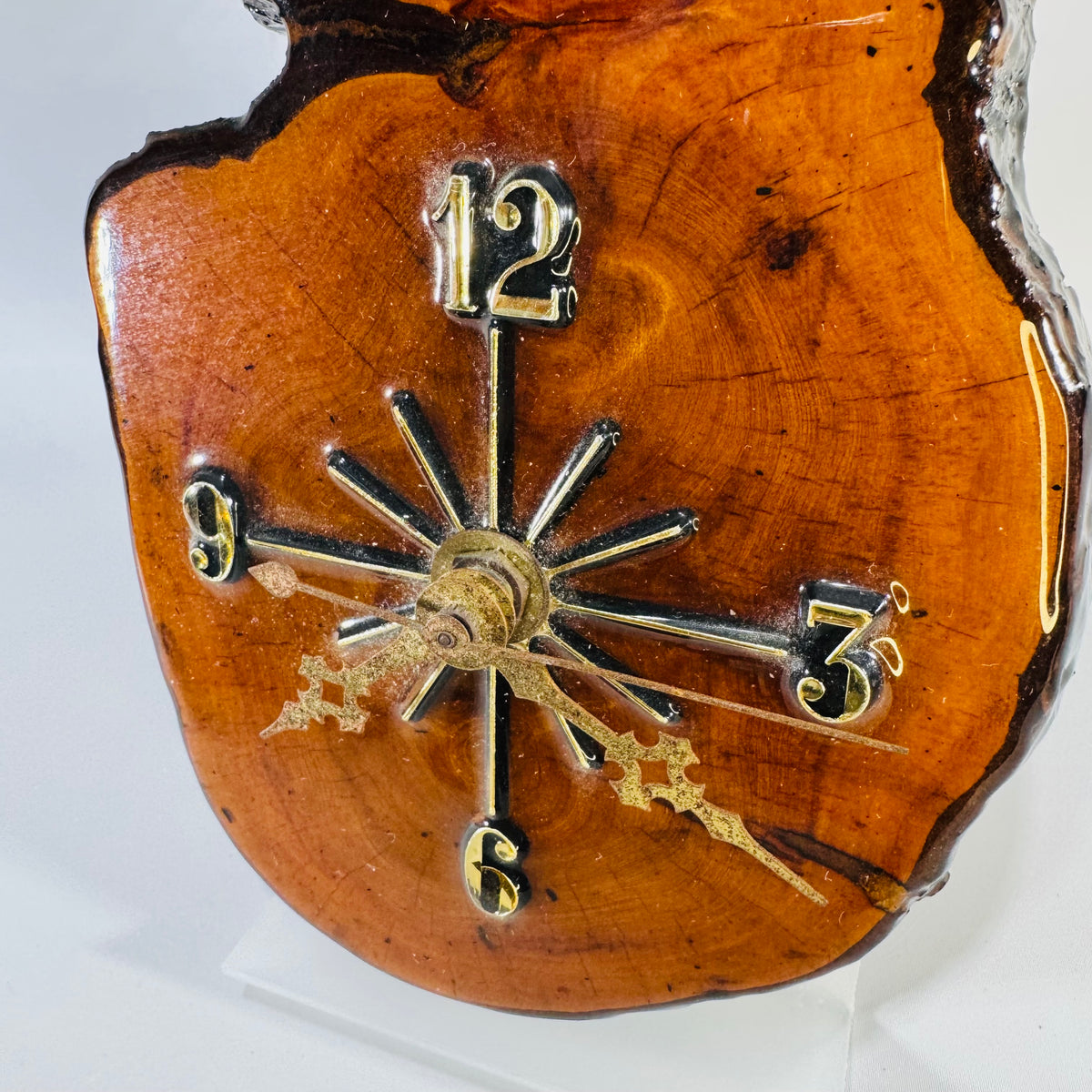 Vintage Live Edge Wood Slab Wall Clock | Rustic Lacquered Wood Clock