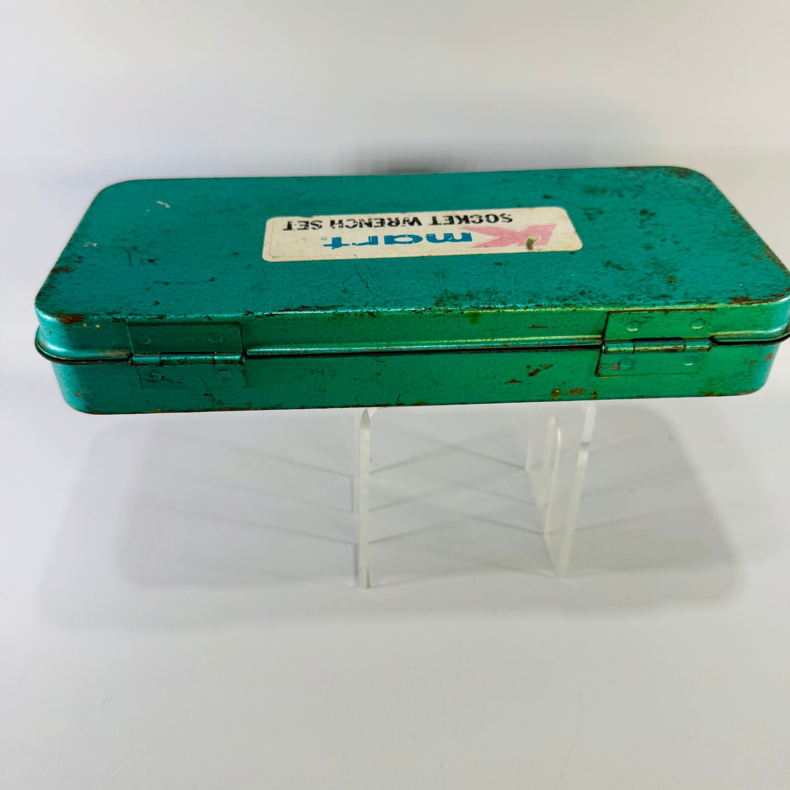 Vintage Kmart 13-Piece 3/8" Drive Metric Socket Wrench Set in Green Metal Case