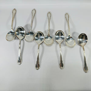 Vintage 1847 Rogers Bros Remembrance Silverplate Soup Spoon Set of 8 | 1948 Floral Flatware