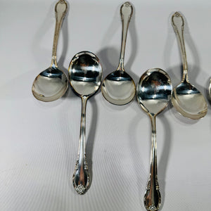 Vintage 1847 Rogers Bros Remembrance Silverplate Soup Spoon Set of 8 | 1948 Floral Flatware