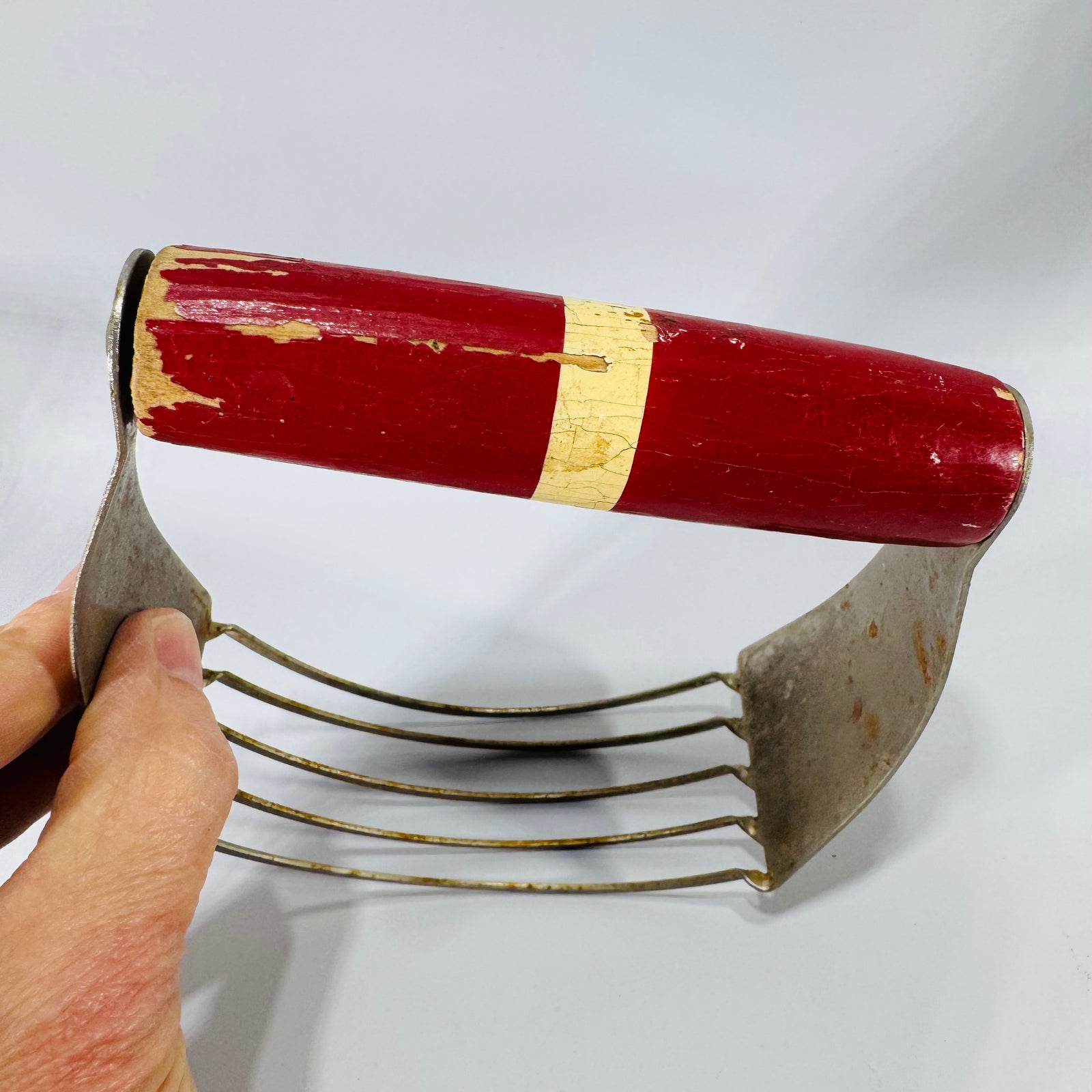 Vintage Red Handle Pastry Blender | Metal Wire Dough Cutter Farmhouse Baking Tool