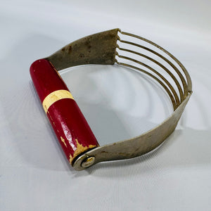 Vintage Red Handle Pastry Blender | Metal Wire Dough Cutter Farmhouse Baking Tool
