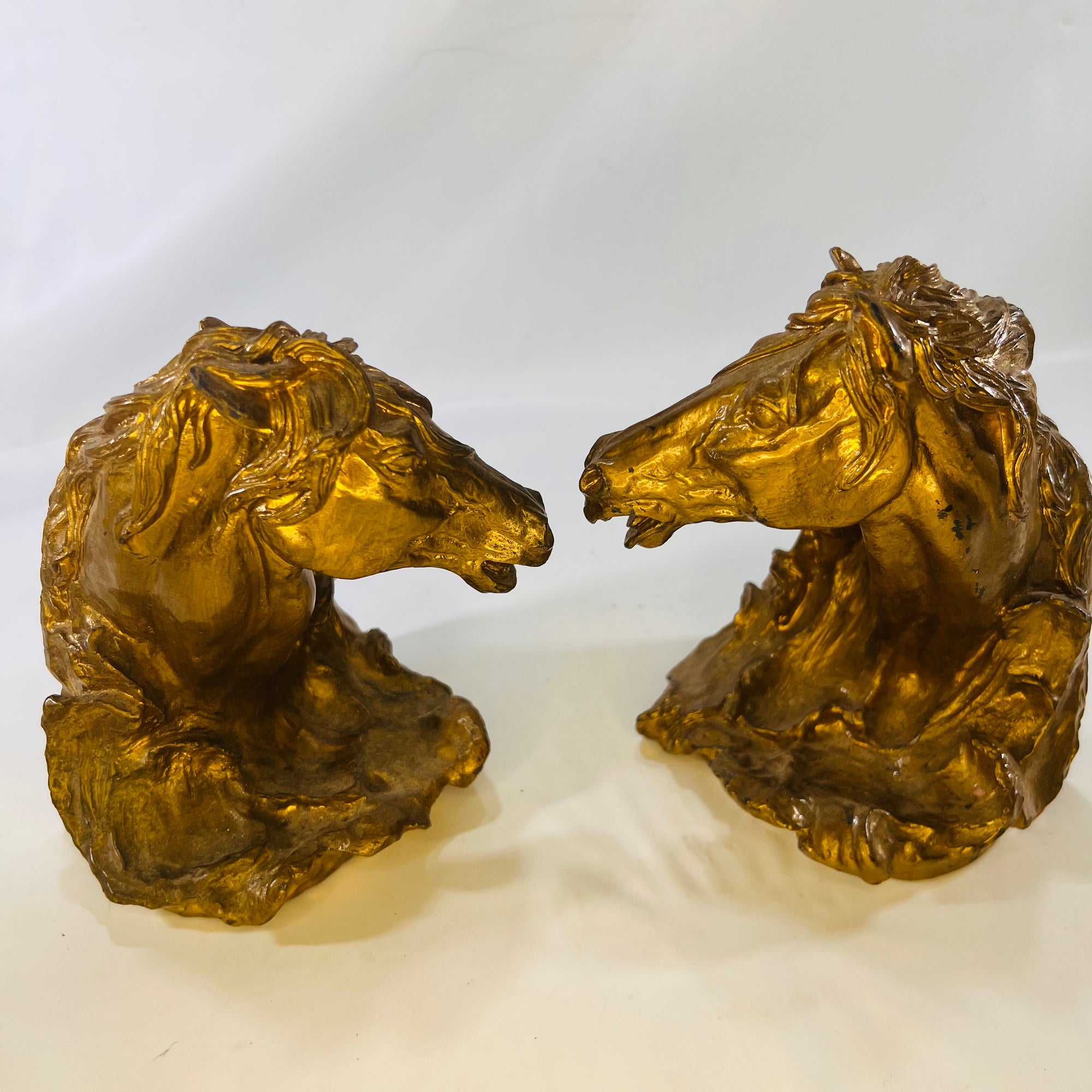 Pair of Equestrian Horse Head Resin with Gold Bookends-Reading Vintage