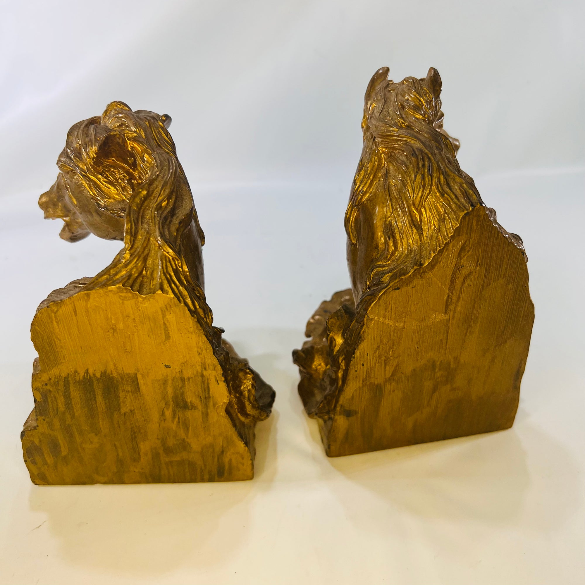 Pair of Equestrian Horse Head Resin with Gold Bookends-Reading Vintage