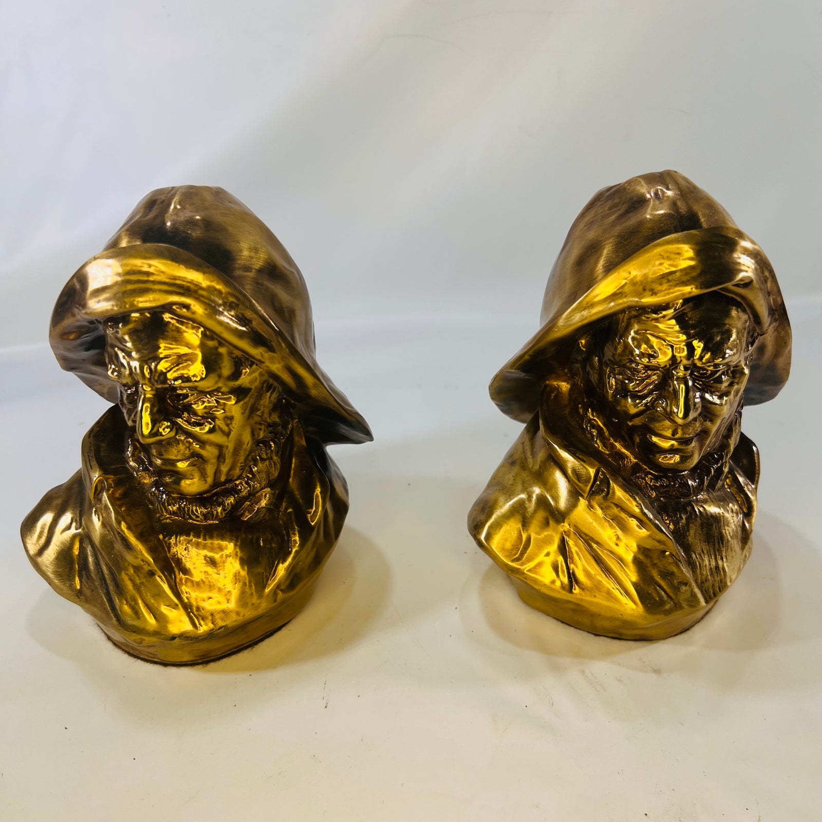Brass Sea Captain Bust Set of Book Ends "Old Salt" by PM Craftman Lakeland Florida