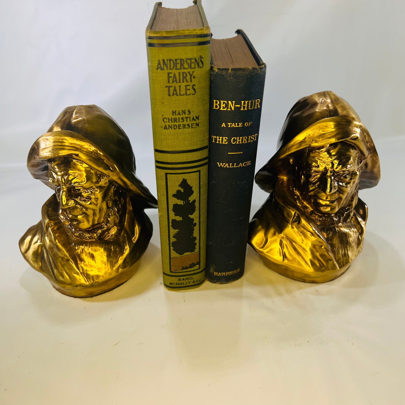 Brass Sea Captain Bust Set of Book Ends "Old Salt" by PM Craftman Lakeland Florida