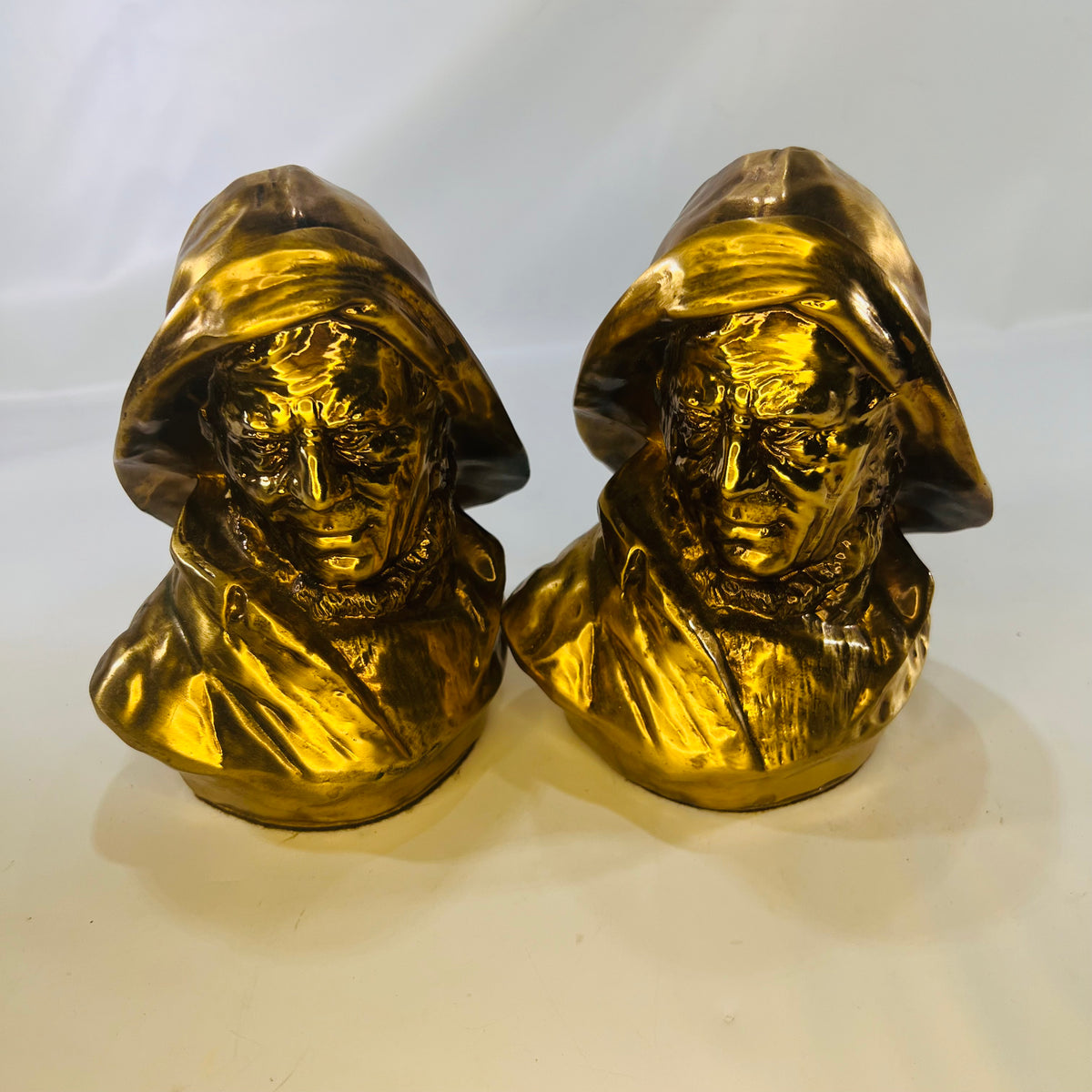Brass Sea Captain Bust Set of Book Ends "Old Salt" by PM Craftman Lakeland Florida
