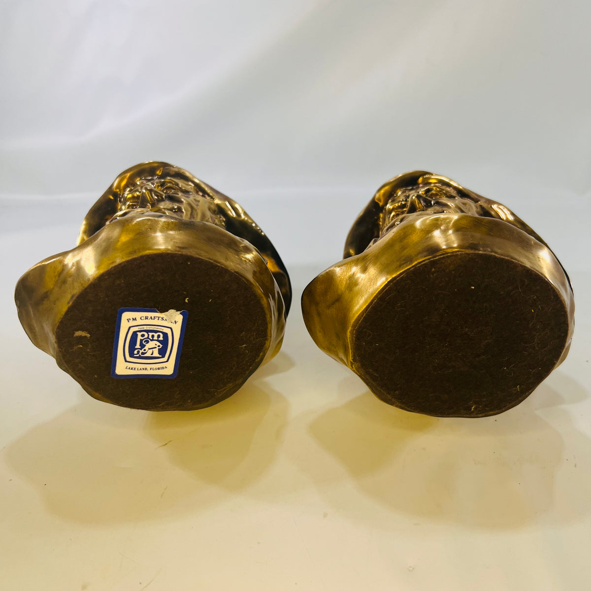 Brass Sea Captain Bust Set of Book Ends "Old Salt" by PM Craftman Lakeland Florida