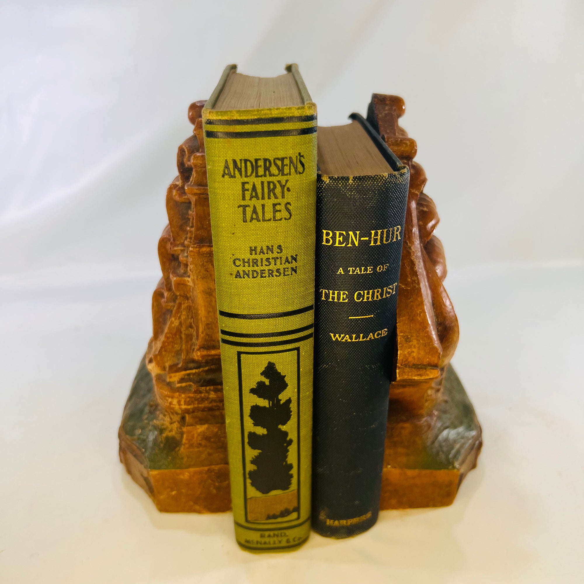 Pair of Old Ironside Ship Wooden Bookends 1940s-Reading Vintage