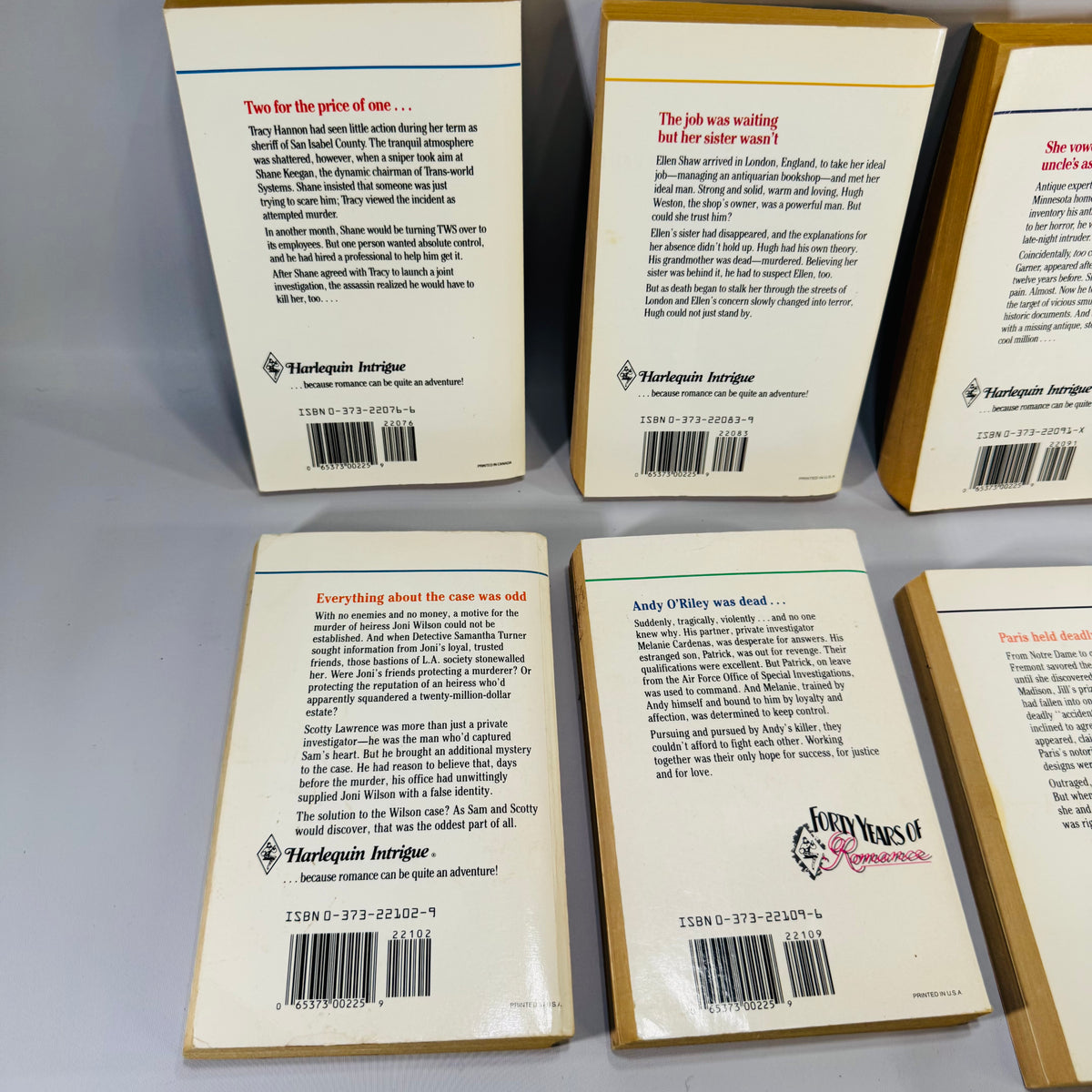 Harlequin Intrigue Book Bundle 8 Vintage Romantic Suspense Paperbacks 1987–1989