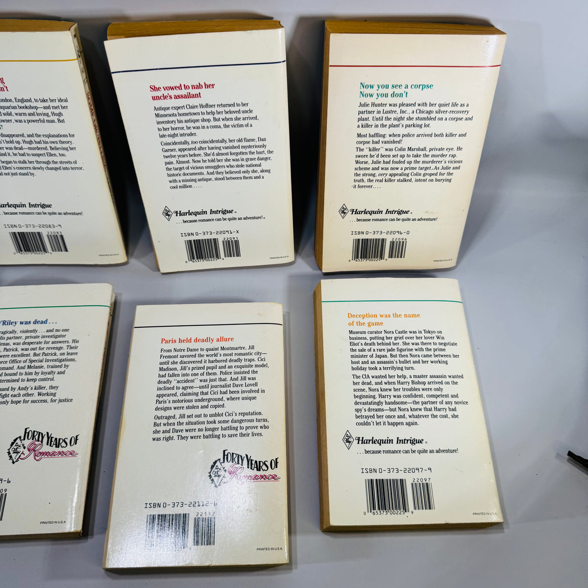 Harlequin Intrigue Book Bundle 8 Vintage Romantic Suspense Paperbacks 1987–1989