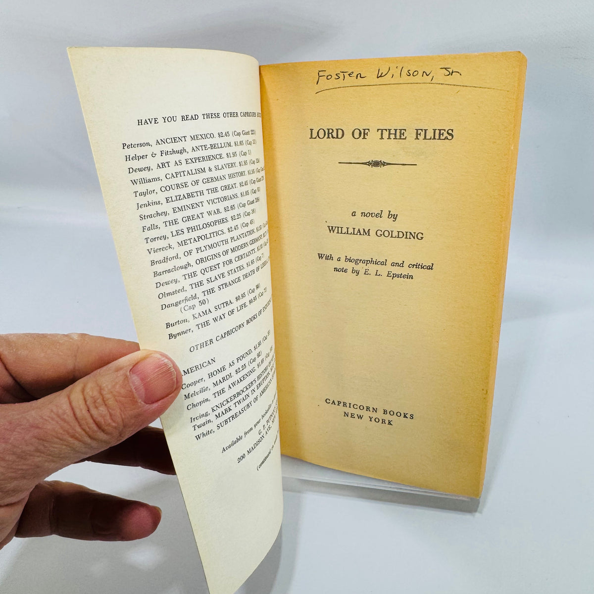 Vintage Lord of the Flies Paperback William Golding Capricorn Books Classic Literature