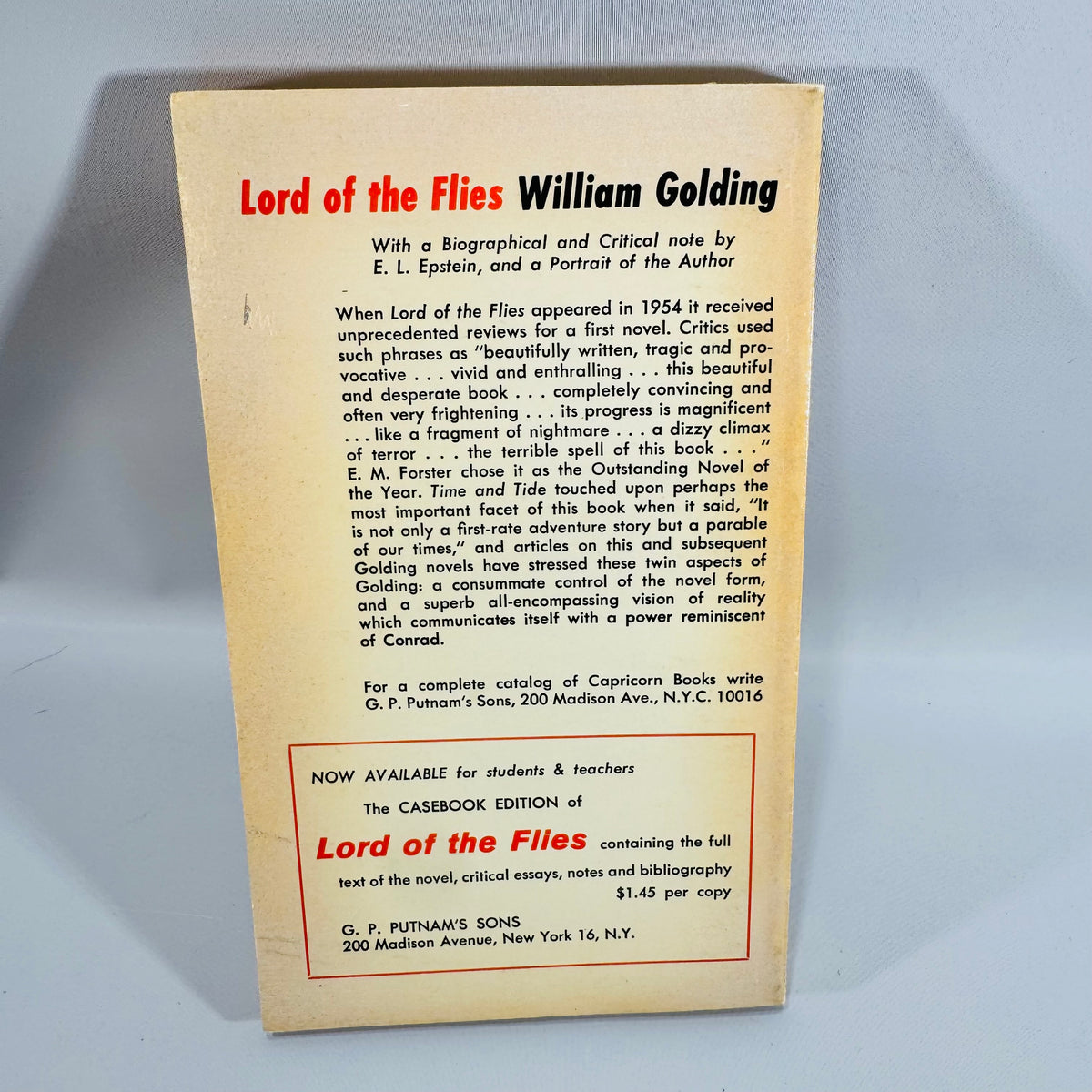 Vintage Lord of the Flies Paperback William Golding Capricorn Books Classic Literature