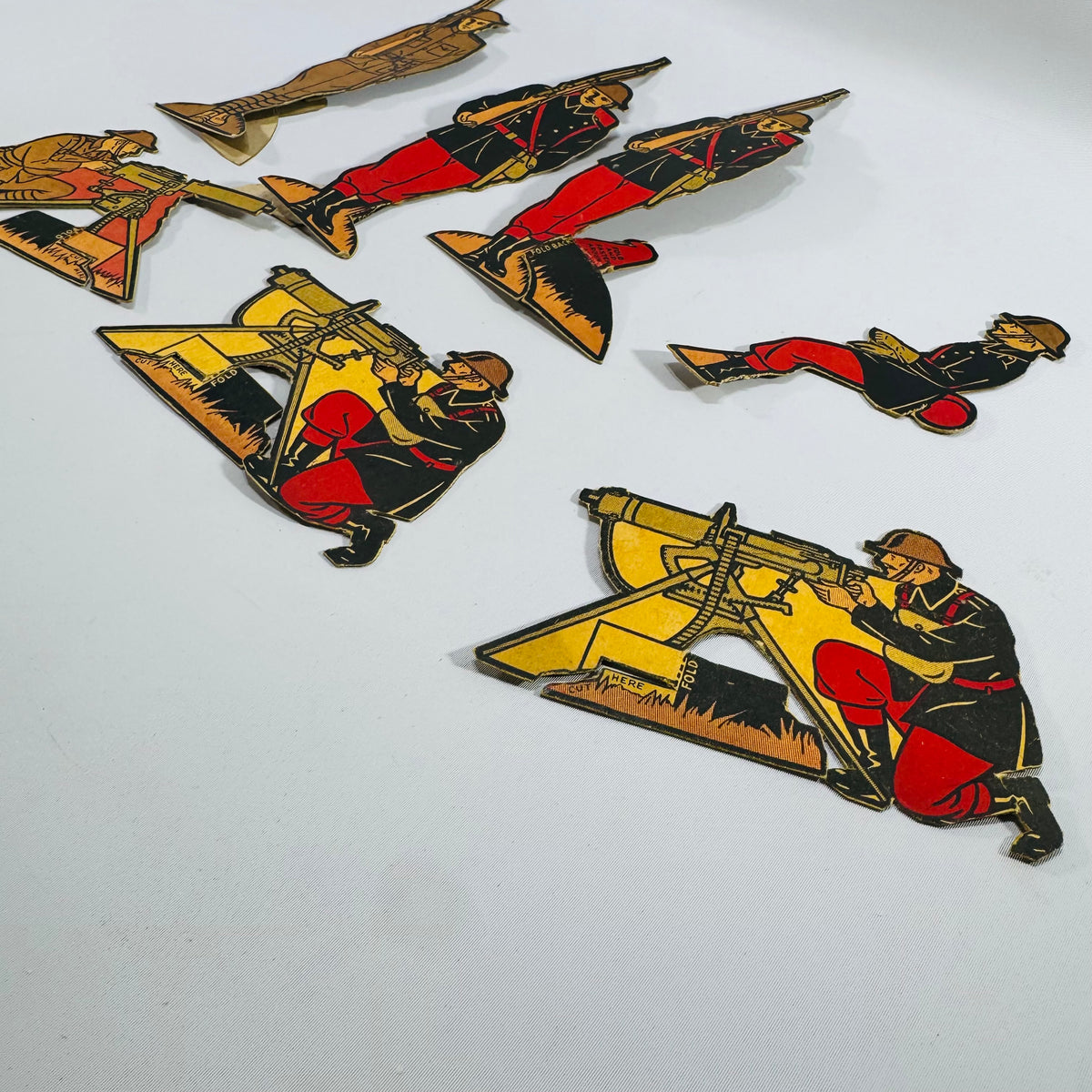Vintage Paper Toy Soldier Figures Die Cut Military Display Set