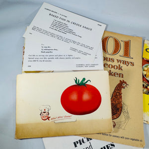 Vintage Culinary Ephemera — 7-Piece Mid-Century Recipe Pamphlet Bundle (c.1950s–1970s) — Campbell’s, Wesson “101 Ways to Cook Chicken,” Hamilton Beach | Illustrated, Culinary History