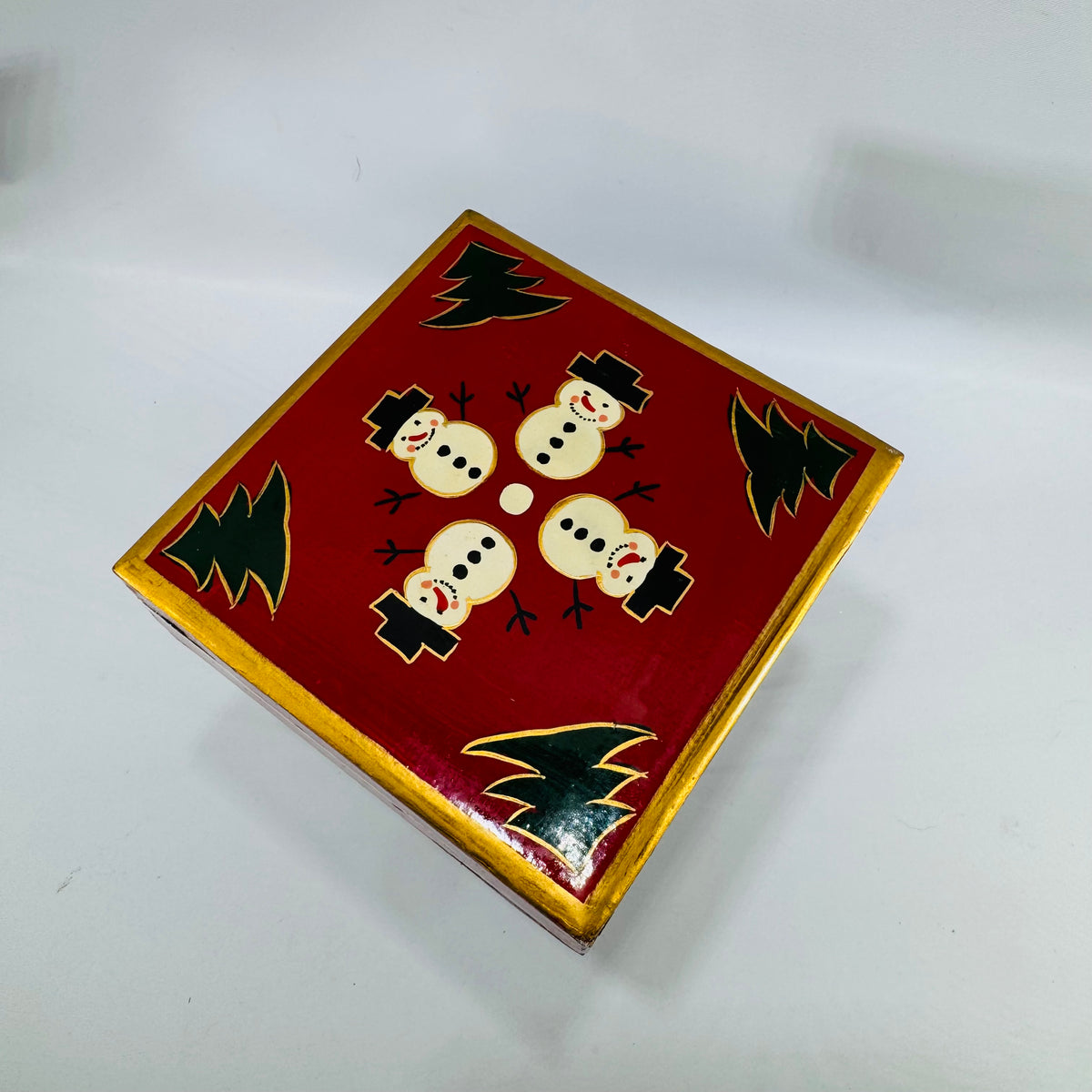 Vintage Oreside Wooden Snowman Coaster Set in Painted Christmas Box