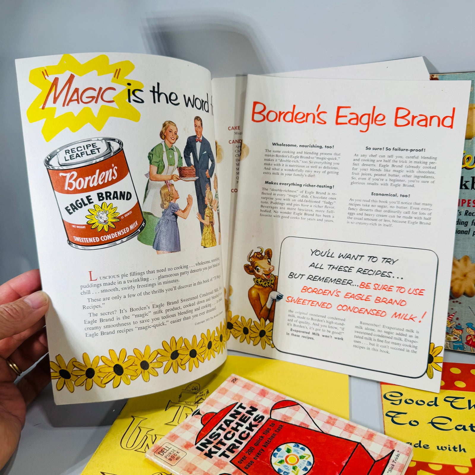 Vintage Culinary Ephemera — 7 Recipe Pamphlets Bundle (c.1950s–60s) — Borden, Pillsbury, Arm & Hammer | Mid-Century Ads, Cookbook & Culinary Ephemera