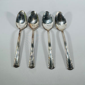 Vintage Holmes & Edwards May Queen Silverplate Spoons Set of 4, Inlaid IS, 7 Inch Floral Flatware