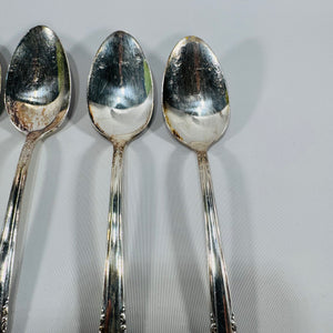 Vintage Holmes & Edwards May Queen Silverplate Spoons Set of 4, Inlaid IS, 7 Inch Floral Flatware